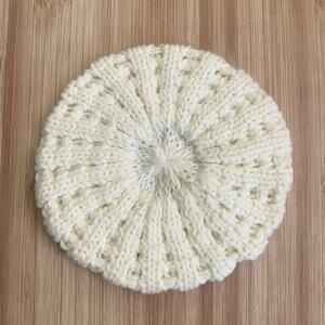 Women Cozy Knit Beret Hat Cream Ivory Off White